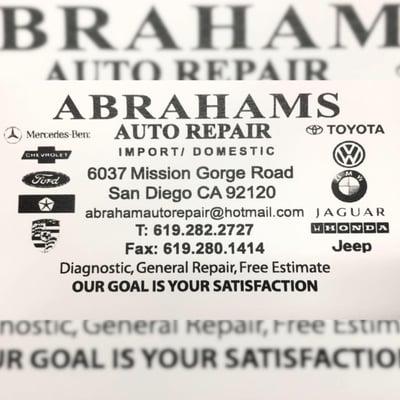 Abraham Auto Repair shop exterior at 6037 Mission Gorge Rd in San Diego, CA - a trusted local Auto Repair Shop