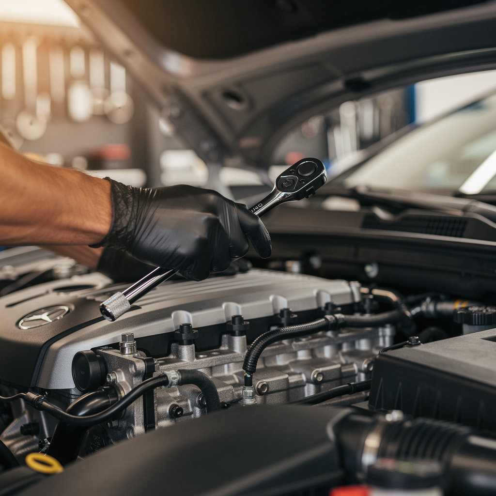 Abraham Auto Repair professional technician performing detailed vehicle diagnostics and repair in San Diego